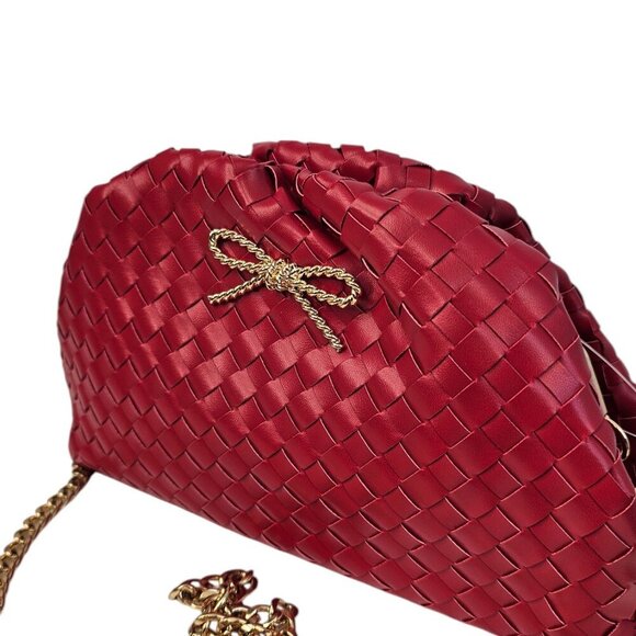 Anthropologie Maeve The Frankie Mini Clutch, Woven Bow Edition, Red, Chain Strap - Picture 6 of 8
